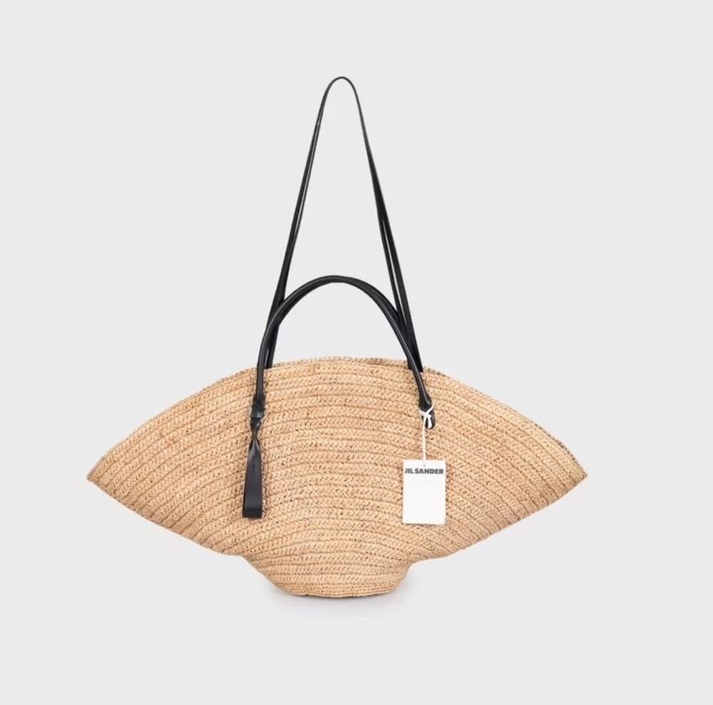 NWT Jil Sander Sombrero Straw & Leather Tote Bag